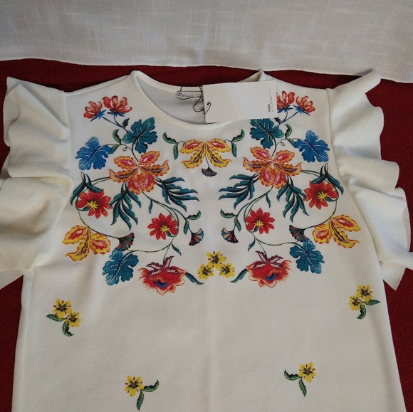 Zara white floral flare short sleeve dress size small - Picture 7 of 16